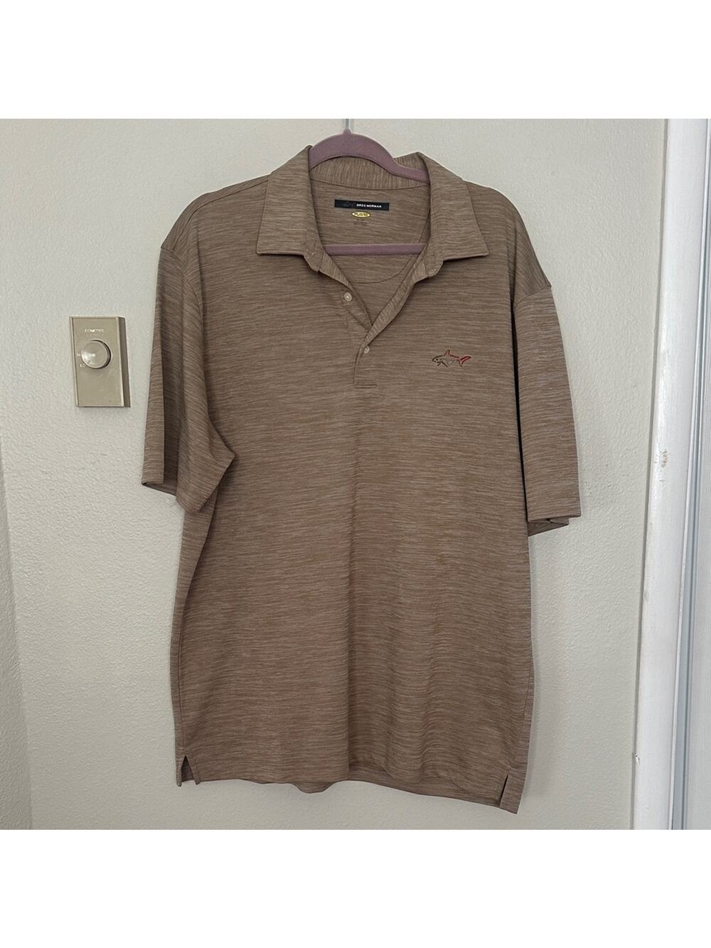 Greg Norman Collection Tan Polo Shirt Play Dry Mens M Golf